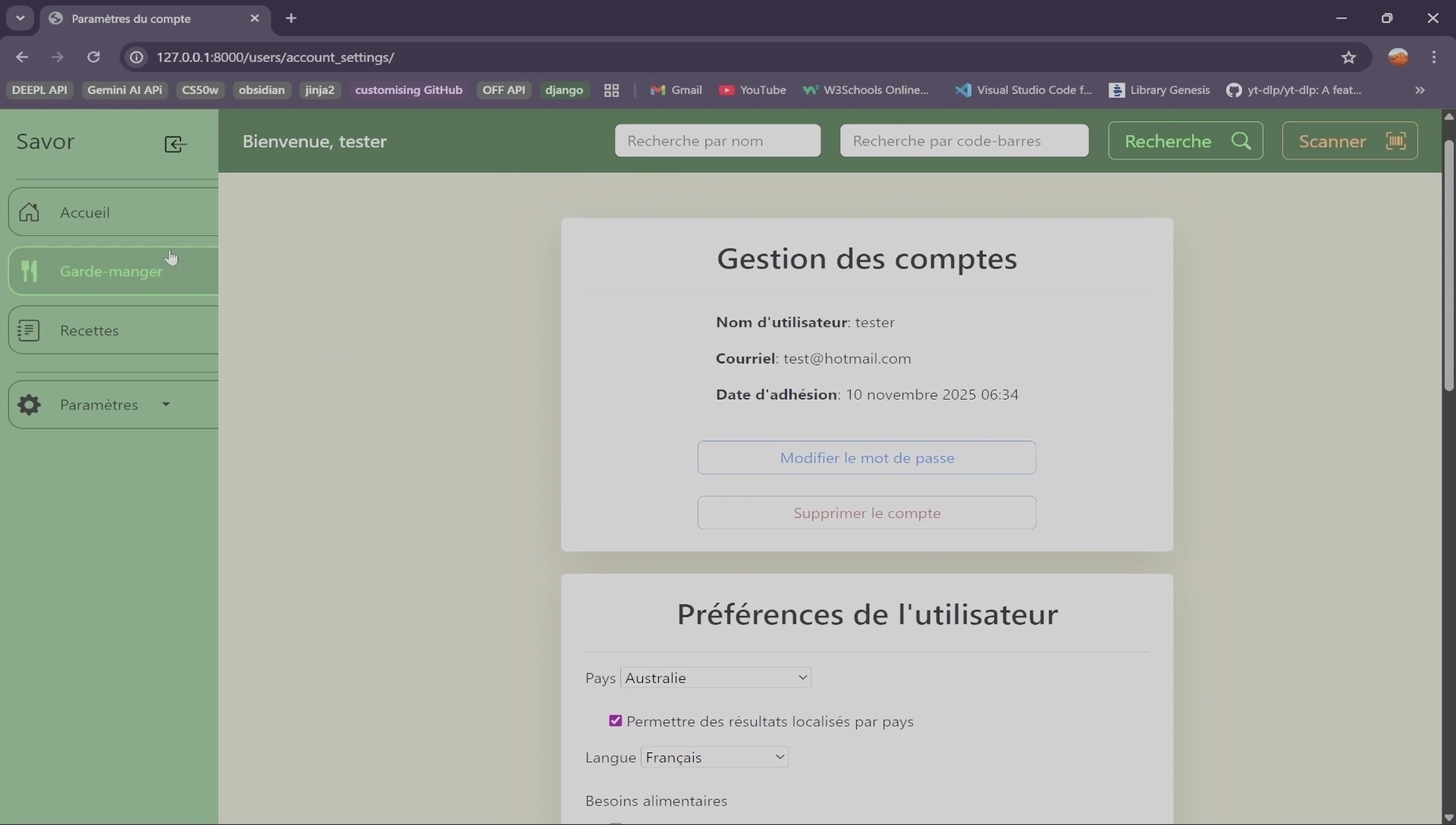 Savor settings localised