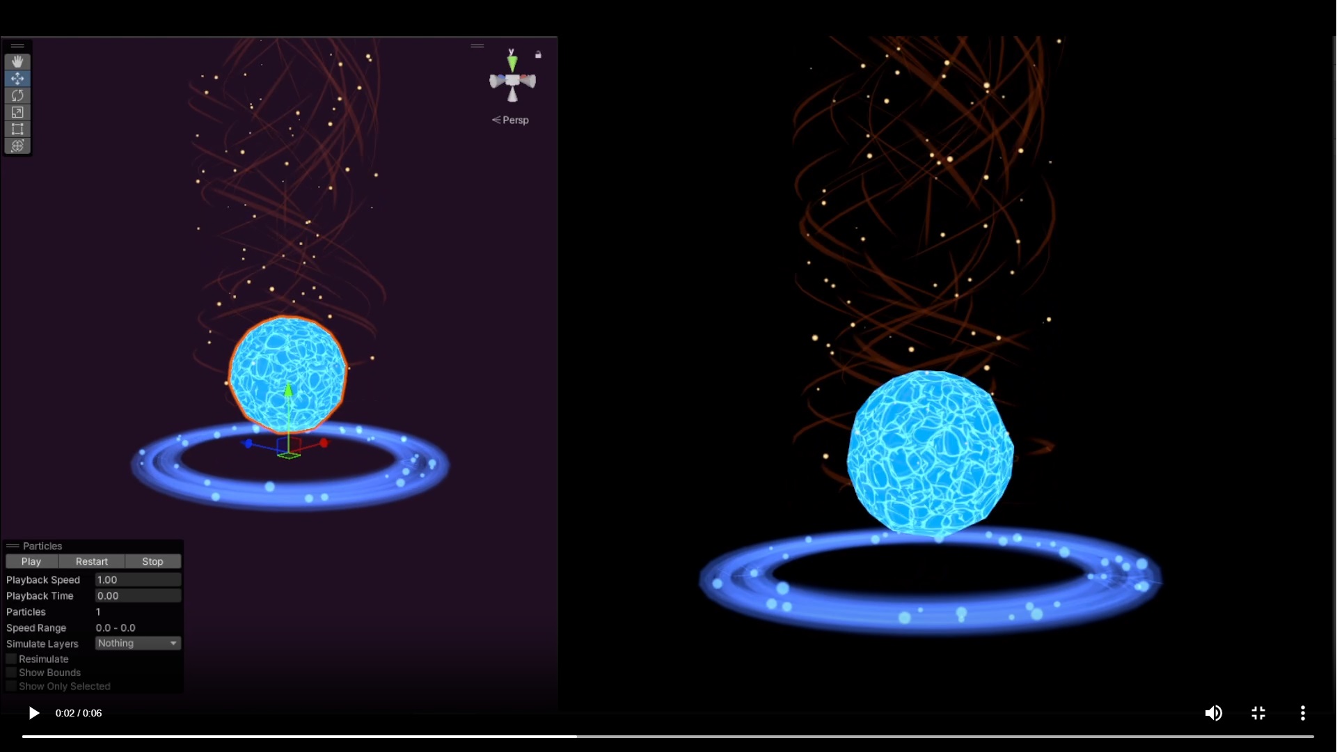 Spawn effect made with Unity particle systems